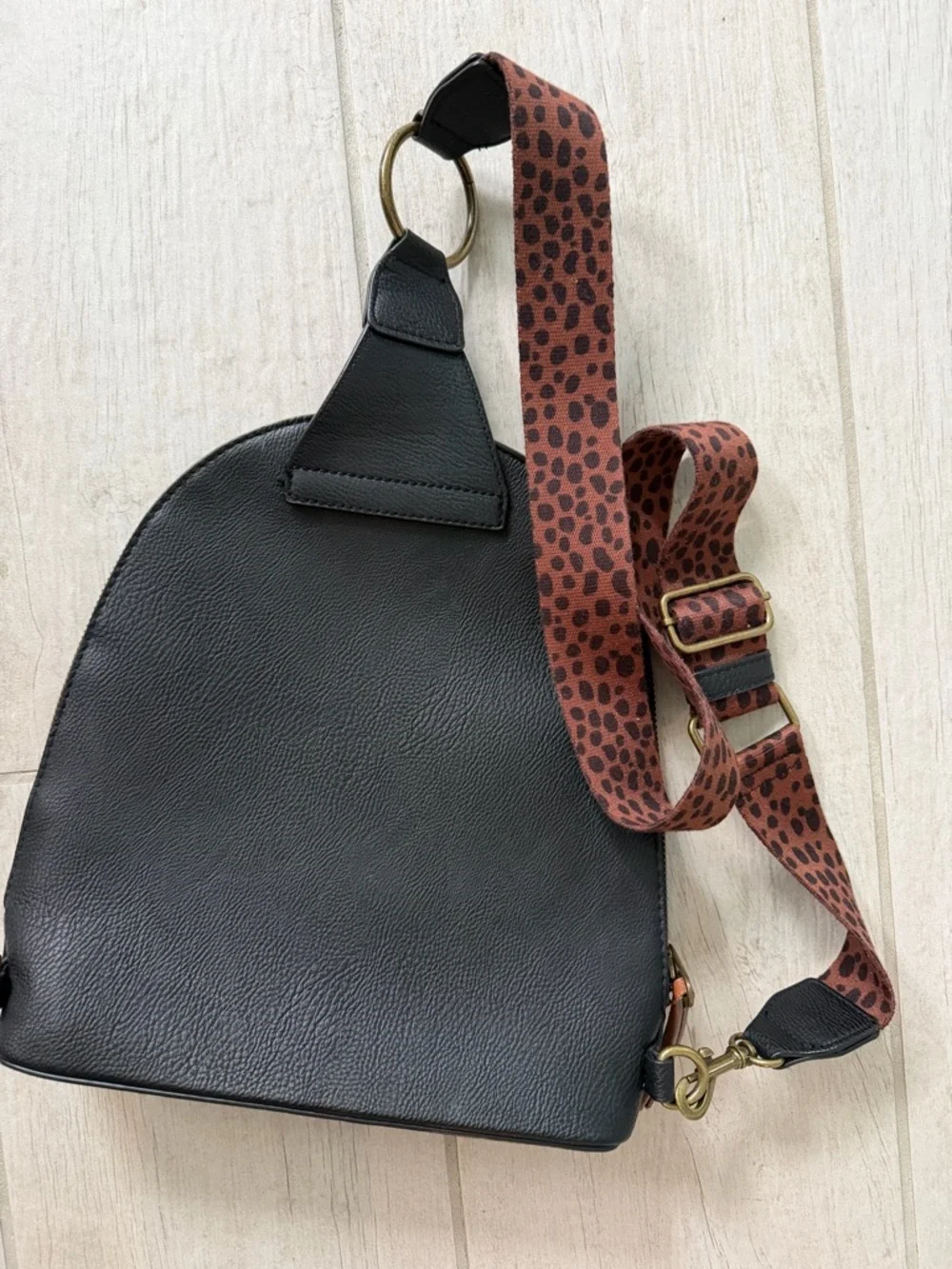 Universal Thread Black Dome Backpack with Leopard Strap Accent